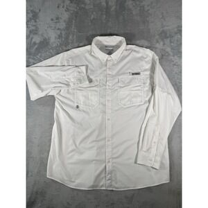 Columbia Shirt Men XL White Blood N Guts PFG Omni Shield Long Sleeve Button Up